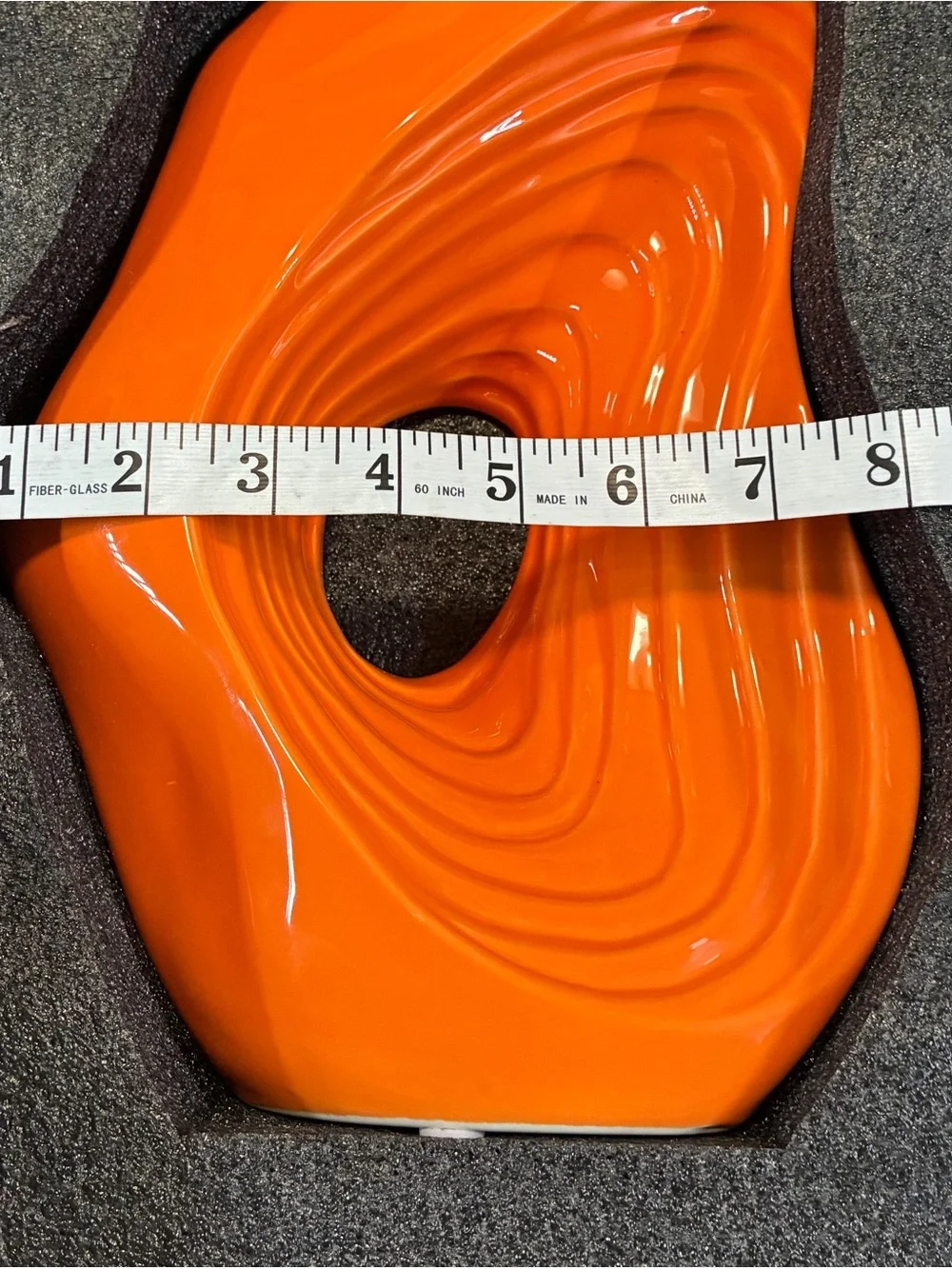 Modern  Orange Abstract Ceramic Donut Vase - Sculptural Art Decor Glossy 10 in